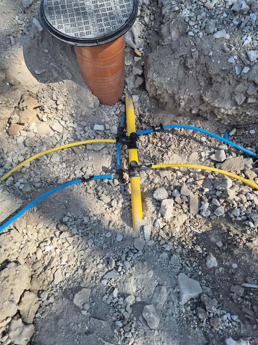 Multi-utility service connection — water, gas and cable